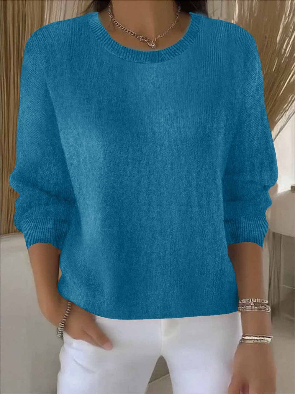 Oona | Ribbed Crew Neck Sweater with Long Sleeves for Women