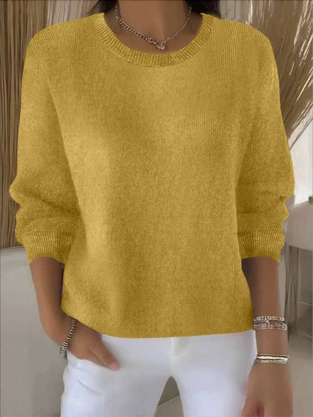 Oona | Ribbed Crew Neck Sweater with Long Sleeves for Women