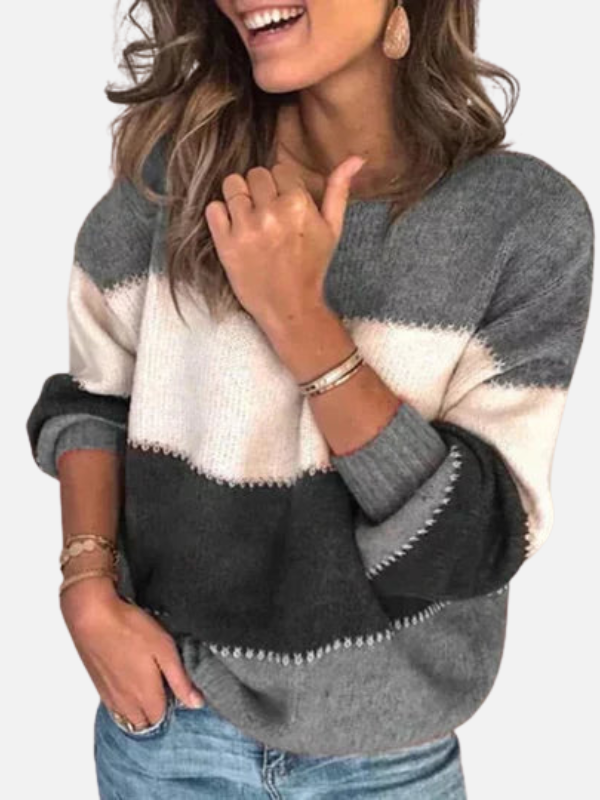 Selma | Round Neck Colorblock Knit Sweater for Women