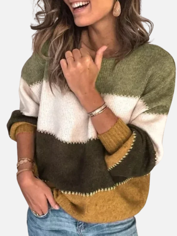 Selma | Round Neck Colorblock Knit Sweater for Women