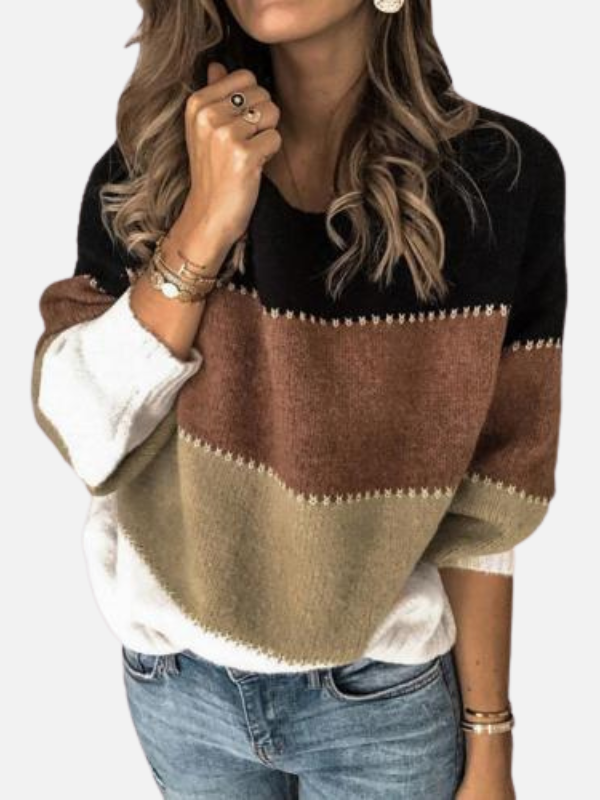 Selma | Round Neck Colorblock Knit Sweater for Women