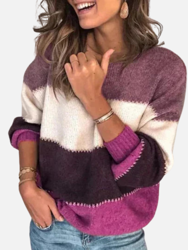 Selma | Round Neck Colorblock Knit Sweater for Women