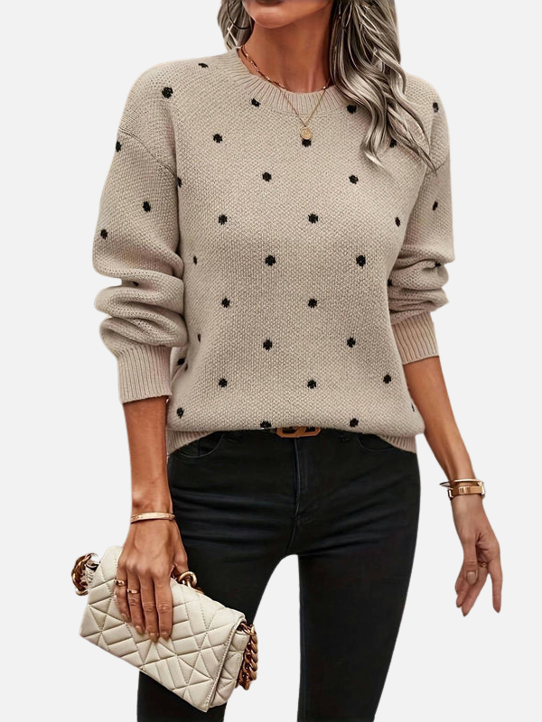 Signe | Ribbed Round Neck Polka Dot Knit Sweater for Women