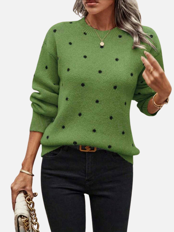 Signe | Ribbed Round Neck Polka Dot Knit Sweater for Women
