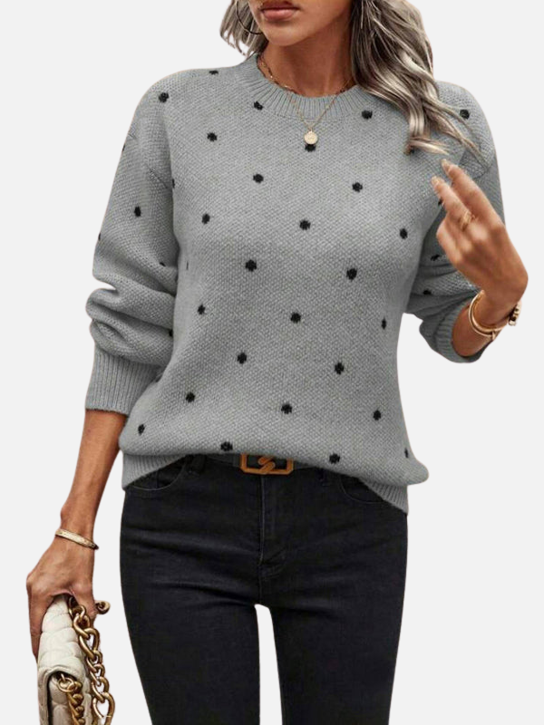 Signe | Ribbed Round Neck Polka Dot Knit Sweater for Women