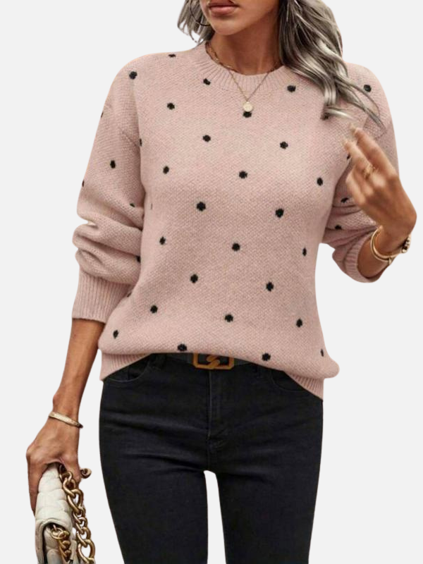 Signe | Ribbed Round Neck Polka Dot Knit Sweater for Women