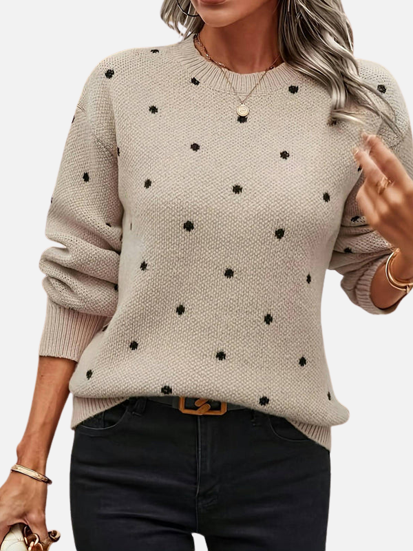 Signe | Ribbed Round Neck Polka Dot Knit Sweater for Women