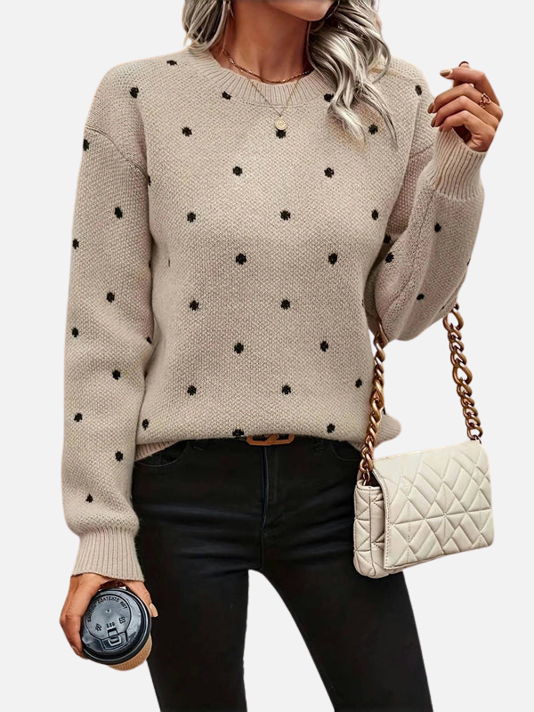 Signe | Ribbed Round Neck Polka Dot Knit Sweater for Women