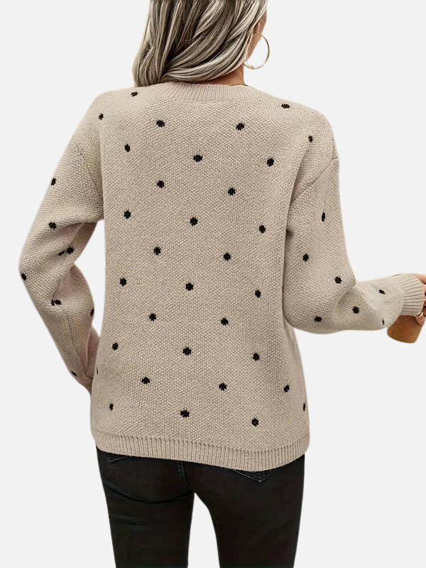 Signe | Ribbed Round Neck Polka Dot Knit Sweater for Women
