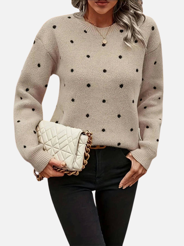 Signe | Ribbed Round Neck Polka Dot Knit Sweater for Women