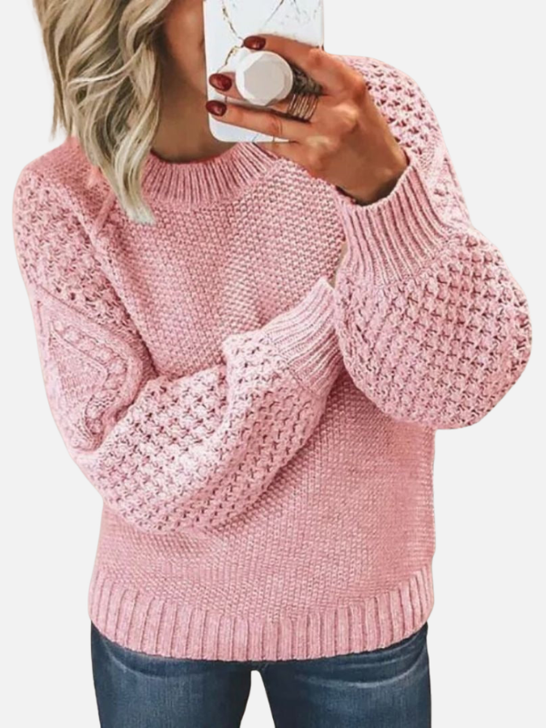 Sanne | Chunky Ribbed Round Neck Sweater with Waffle-Knit Sleeves