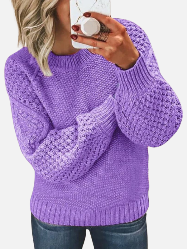 Sanne | Chunky Ribbed Round Neck Sweater with Waffle-Knit Sleeves