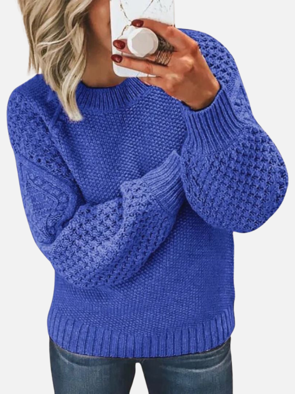 Sanne | Chunky Ribbed Round Neck Sweater with Waffle-Knit Sleeves