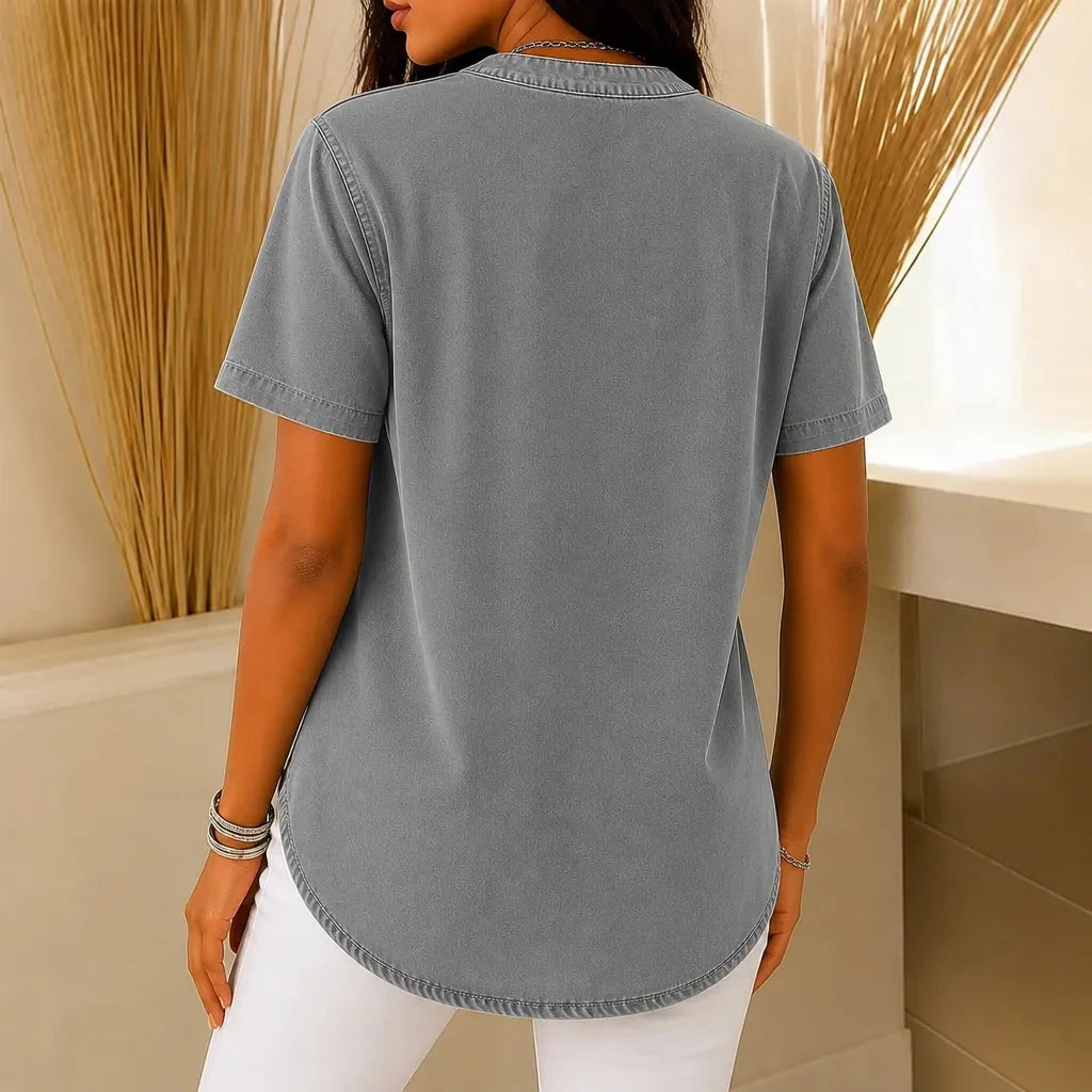 Juliette | Women's Henley Tunic Top with Side Buttons