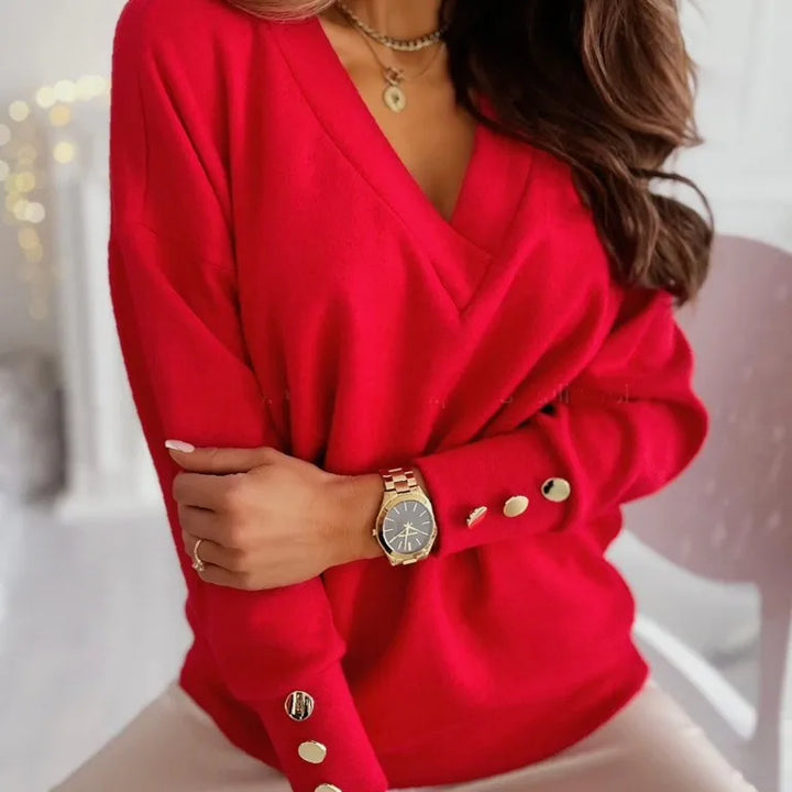 Elowyn - Ribbed V-Neck Sweater with Long Sleeves for Women