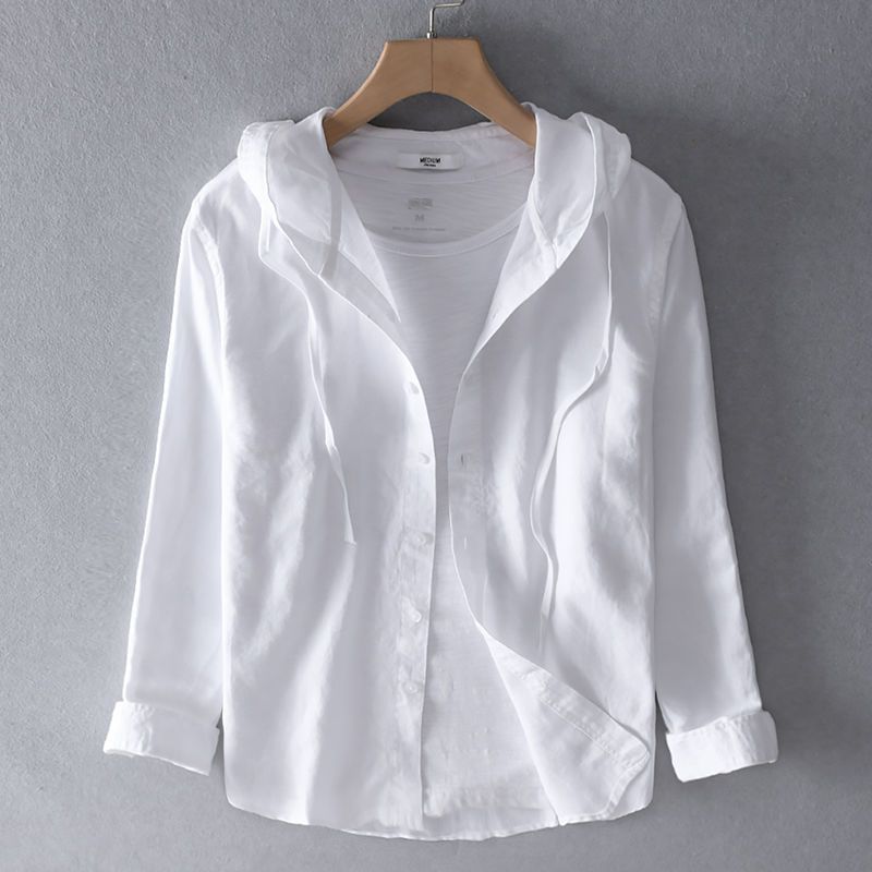 Casper | Hooded Long Sleeve Shirt with Curved Hem for Men