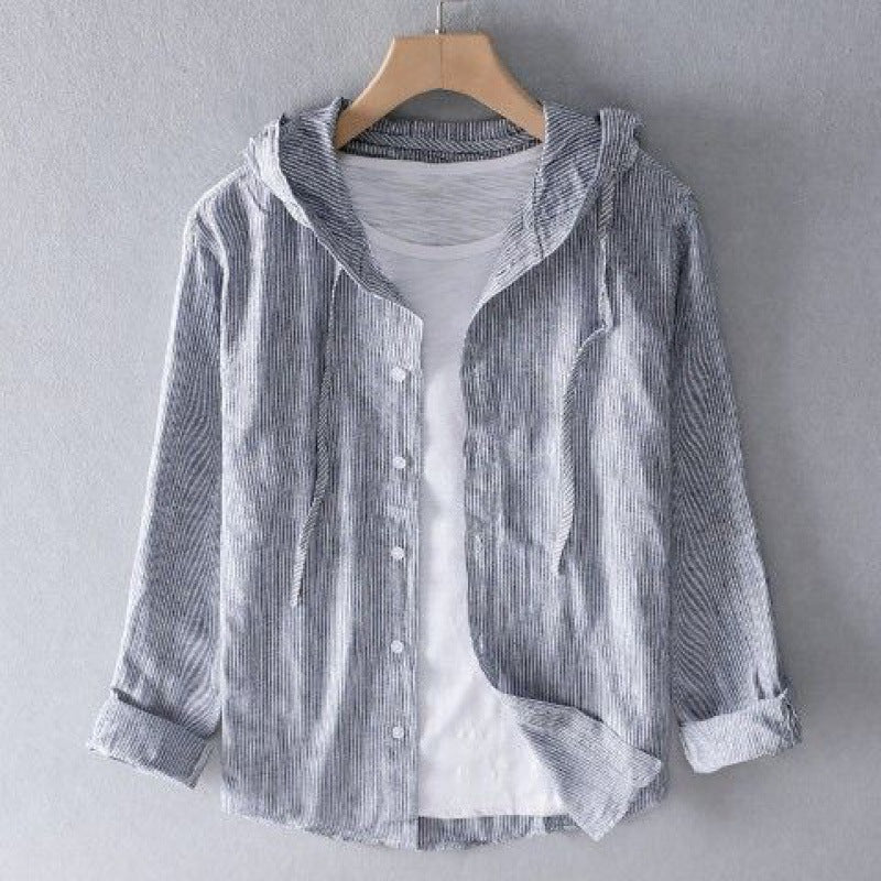 Casper | Hooded Long Sleeve Shirt with Curved Hem for Men