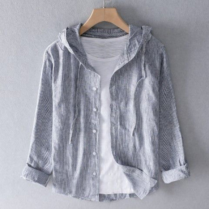 Casper | Hooded Long Sleeve Shirt with Curved Hem for Men