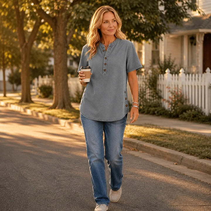 Juliette | Women's Henley Tunic Top with Side Buttons