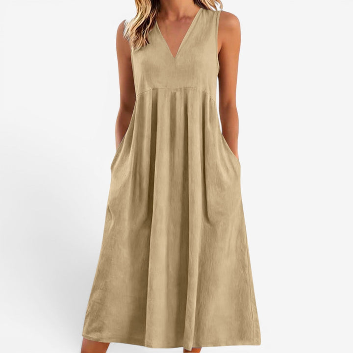 Janne | Women's Midi Dress V-Neck Flared Empire Waist – Casual Chic