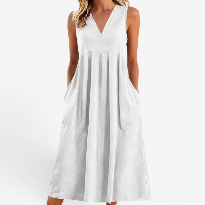 Janne | Women's Midi Dress V-Neck Flared Empire Waist – Casual Chic