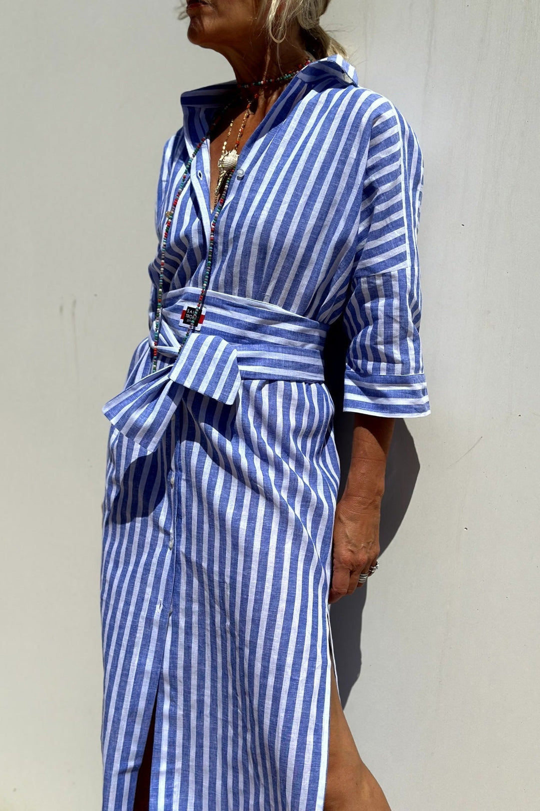 Renske V-Neck Belted Midi Dress with Flattering Fit for Women