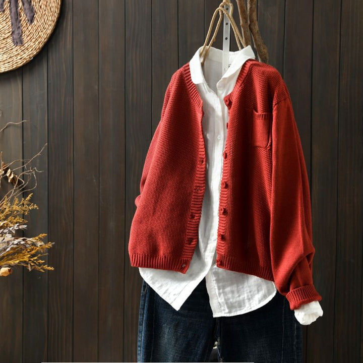 Nienke - Ribbed Open-Front Knit Cardigan with Chest Pocket for Women