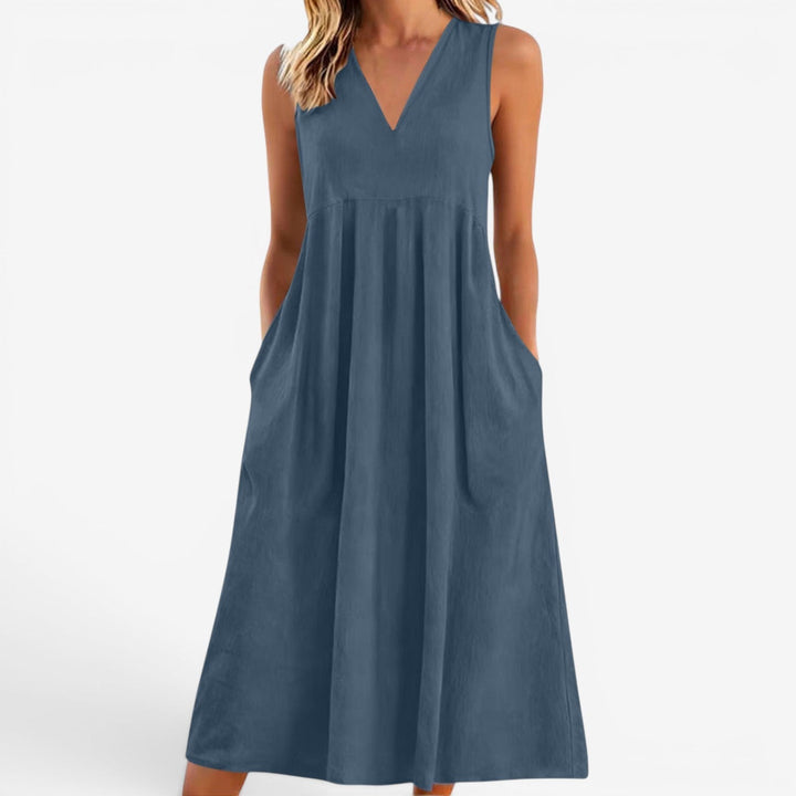 Janne | Women's Midi Dress V-Neck Flared Empire Waist – Casual Chic
