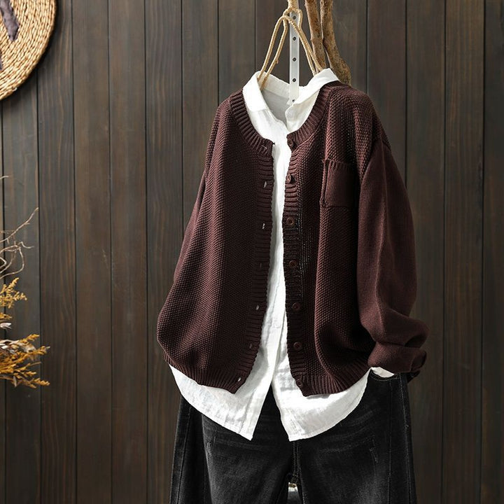 Nienke - Ribbed Open-Front Knit Cardigan with Chest Pocket for Women