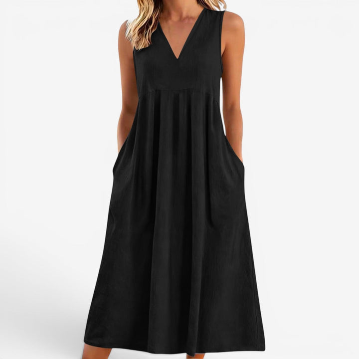Janne | Women's Midi Dress V-Neck Flared Empire Waist – Casual Chic
