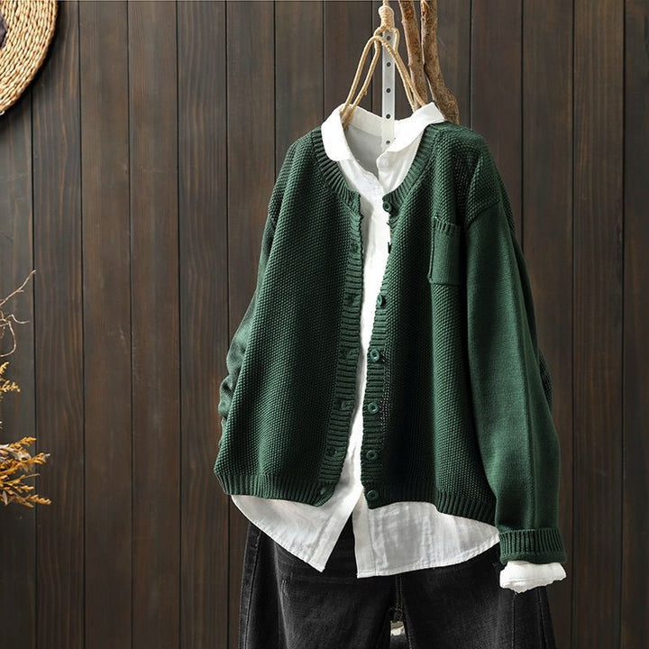 Nienke - Ribbed Open-Front Knit Cardigan with Chest Pocket for Women