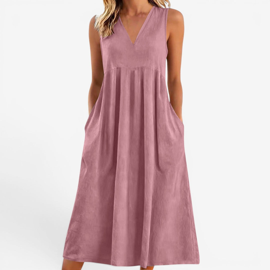 Janne | Women's Midi Dress V-Neck Flared Empire Waist – Casual Chic