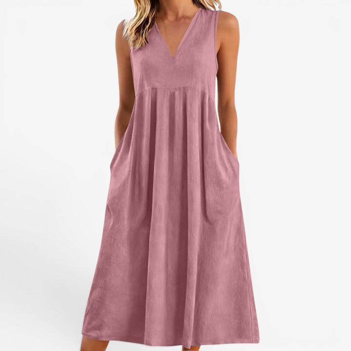 Janne | Women's Midi Dress V-Neck Flared Empire Waist – Casual Chic