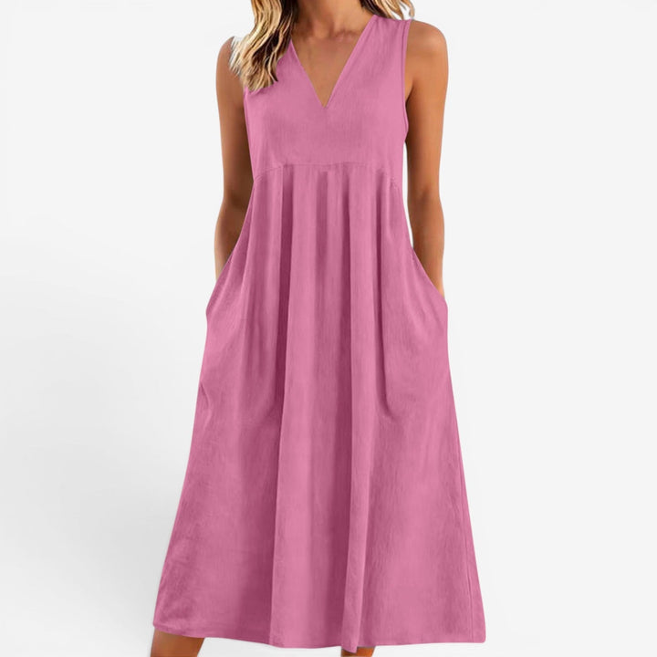 Janne | Women's Midi Dress V-Neck Flared Empire Waist – Casual Chic