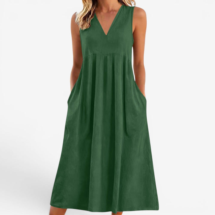 Janne | Women's Midi Dress V-Neck Flared Empire Waist – Casual Chic