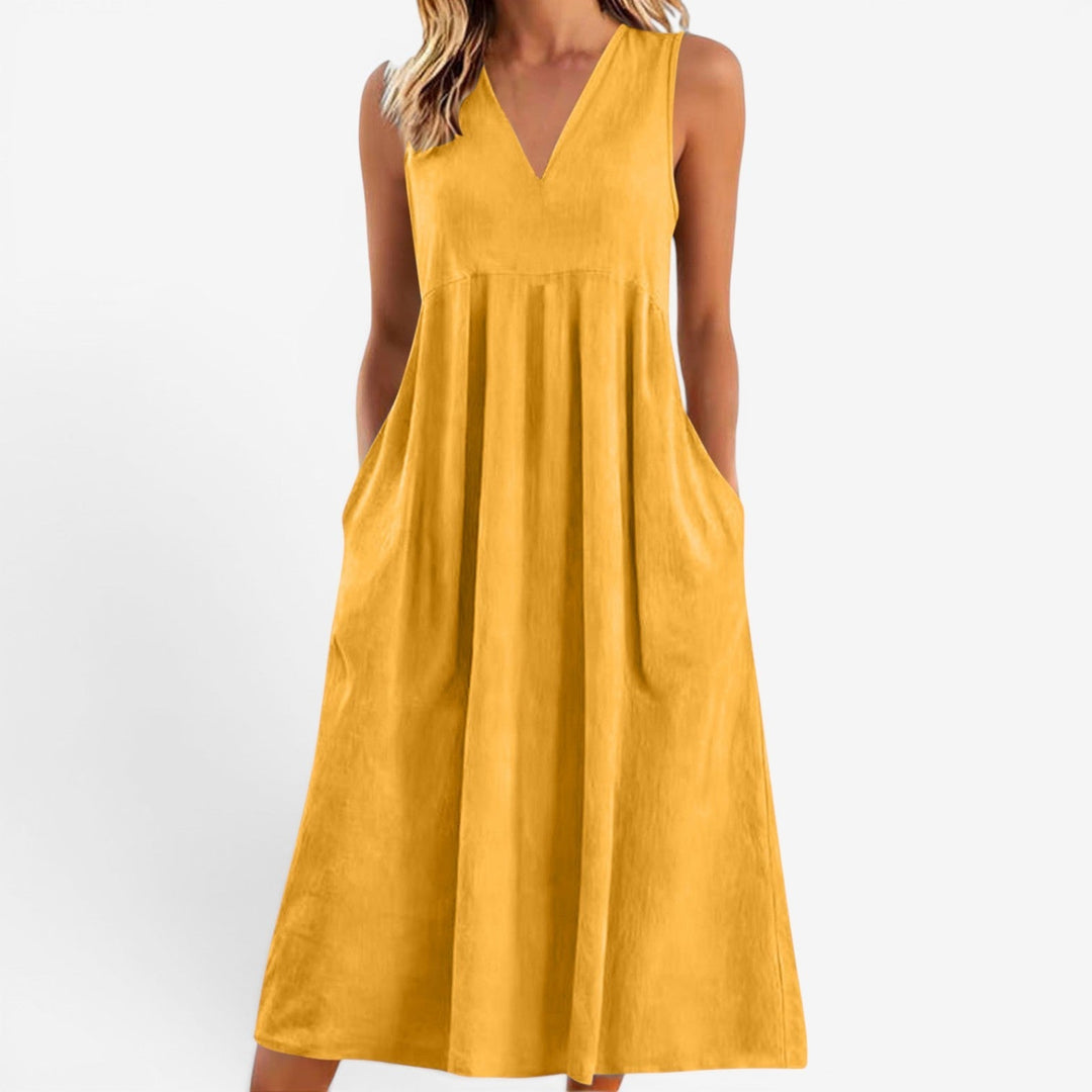 Janne | Women's Midi Dress V-Neck Flared Empire Waist – Casual Chic