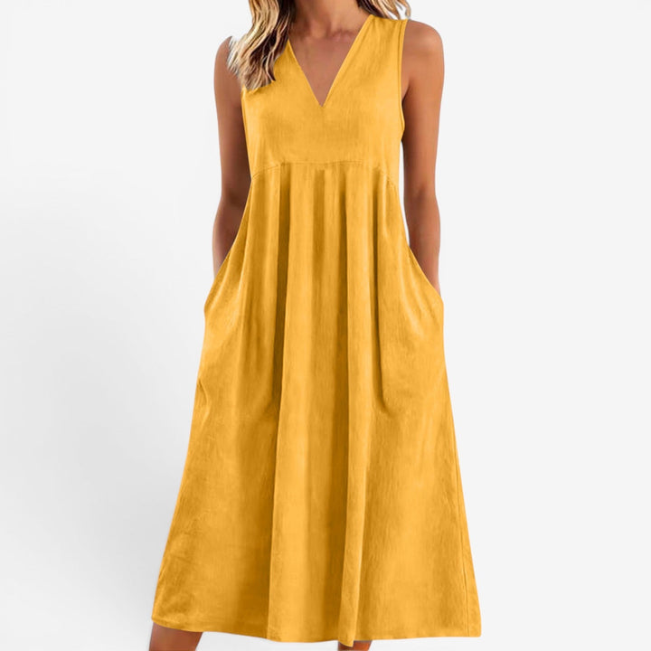 Janne | Women's Midi Dress V-Neck Flared Empire Waist – Casual Chic