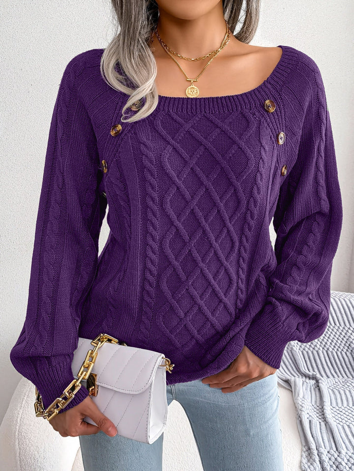 Freya | Woven-Pattern Sweater with Decorative Shoulder Buttons