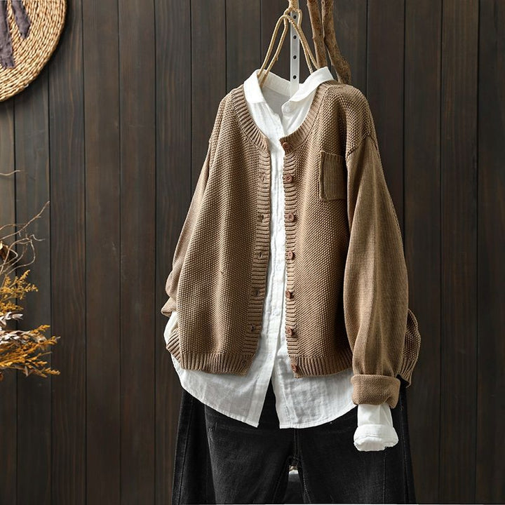 Nienke - Ribbed Open-Front Knit Cardigan with Chest Pocket for Women