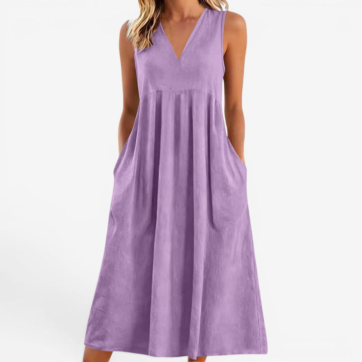Janne | Women's Midi Dress V-Neck Flared Empire Waist – Casual Chic