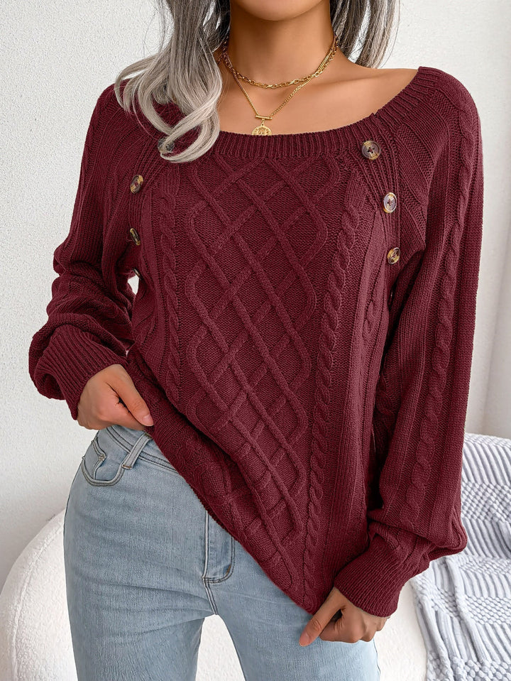 Freya | Woven-Pattern Sweater with Decorative Shoulder Buttons
