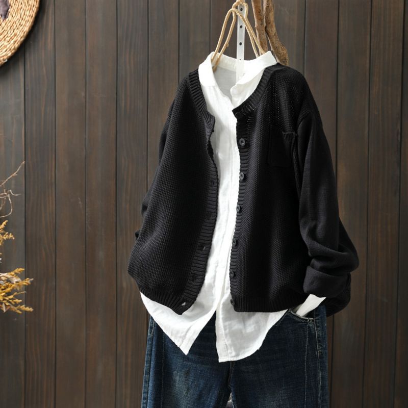 Nienke - Ribbed Open-Front Knit Cardigan with Chest Pocket for Women
