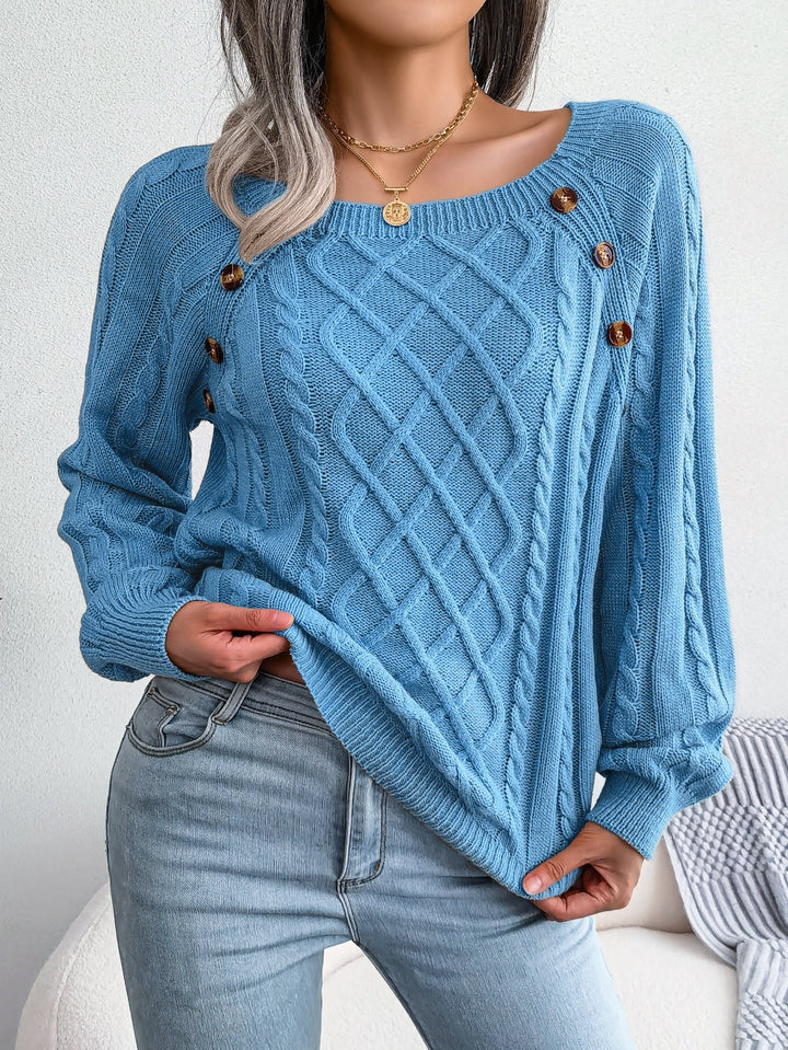 Freya | Woven-Pattern Sweater with Decorative Shoulder Buttons