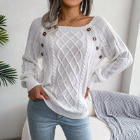 Freya | Woven-Pattern Sweater with Decorative Shoulder Buttons