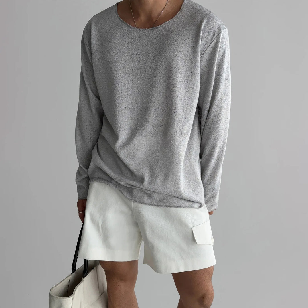 Henrik | Ribbed Open-Knit Crew Neck T-Shirt for Men