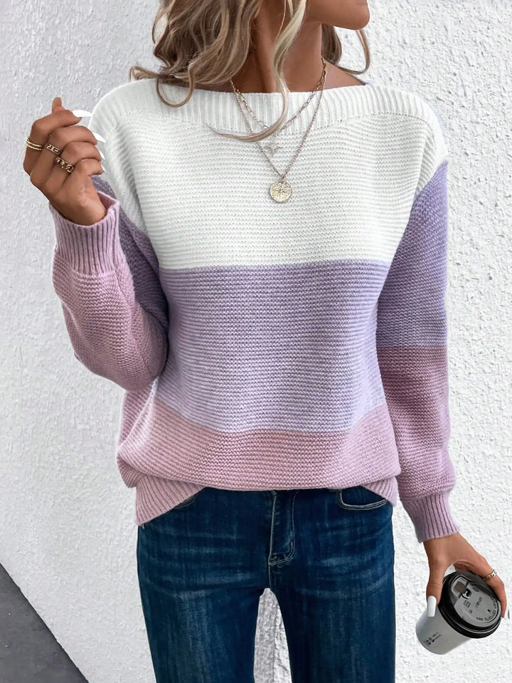 Ombré Ribbed Sweater with Round Neck for Women