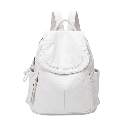 Washed leather backpack