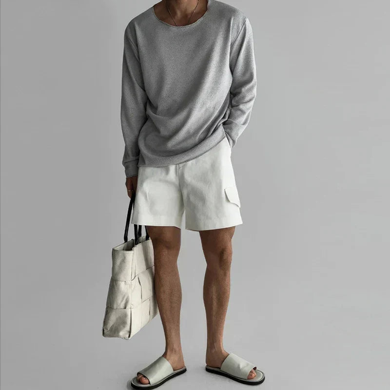 Henrik | Ribbed Open-Knit Crew Neck T-Shirt for Men