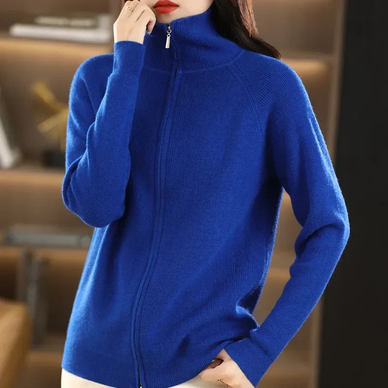 Yara | Zip-Up Ribbed Cardigan with Mock Neck and Long Sleeve for Women