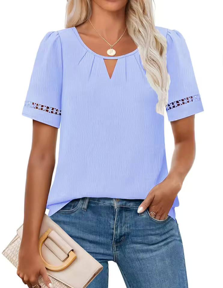 Liv Women's Blouse V-Neck Short Sleeve Casual Top